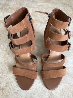 Crown Vintage Tan Suede Strappy High Heel Sandals